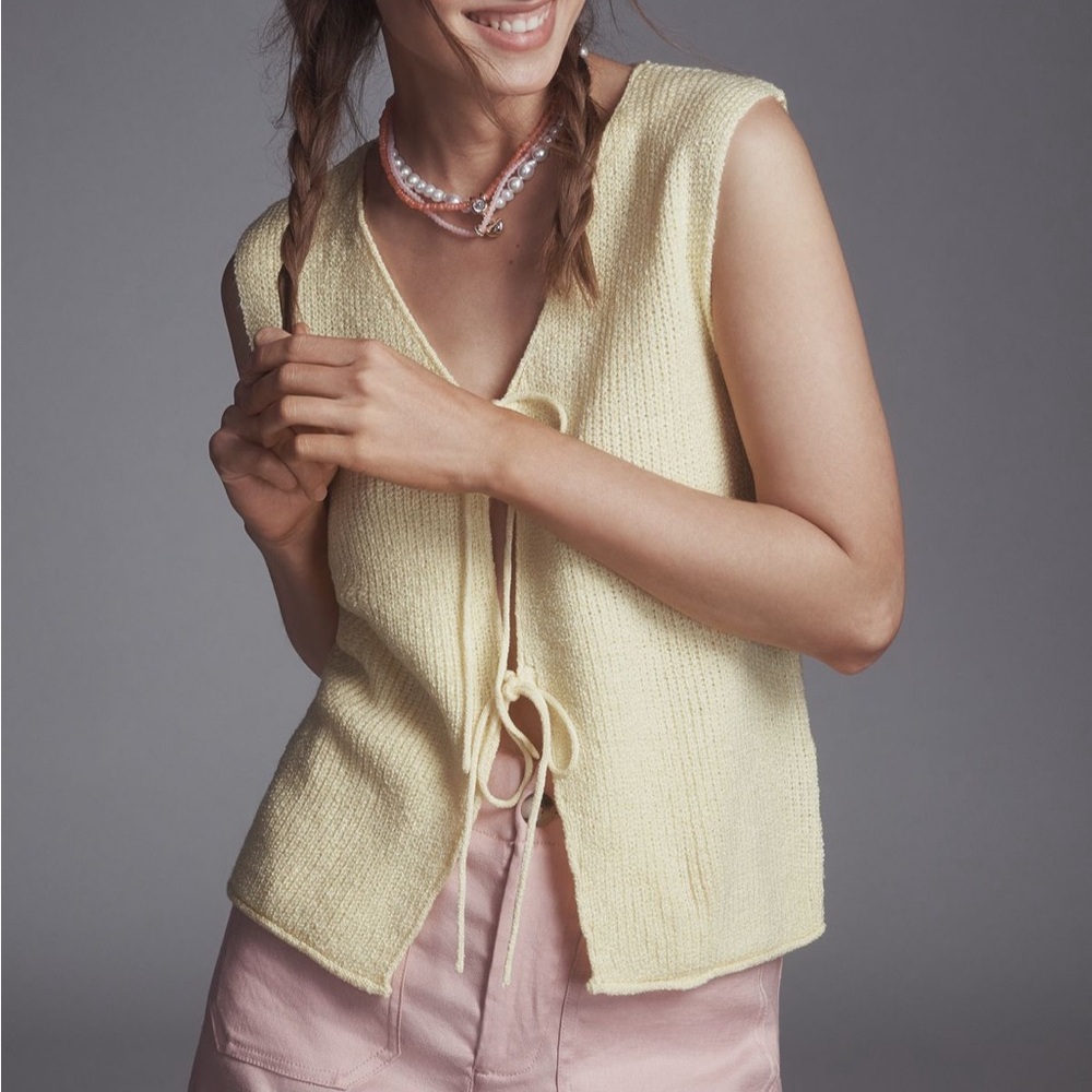 Anthropologie Cream Knit Tie-Front Vest